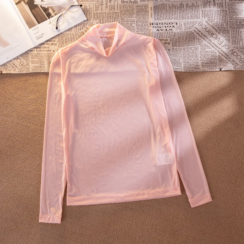2023 Summer Women Golf Sunscreen with long sleeves and ultra-thin ice silk bottoming shirt and round neck turtleneck top