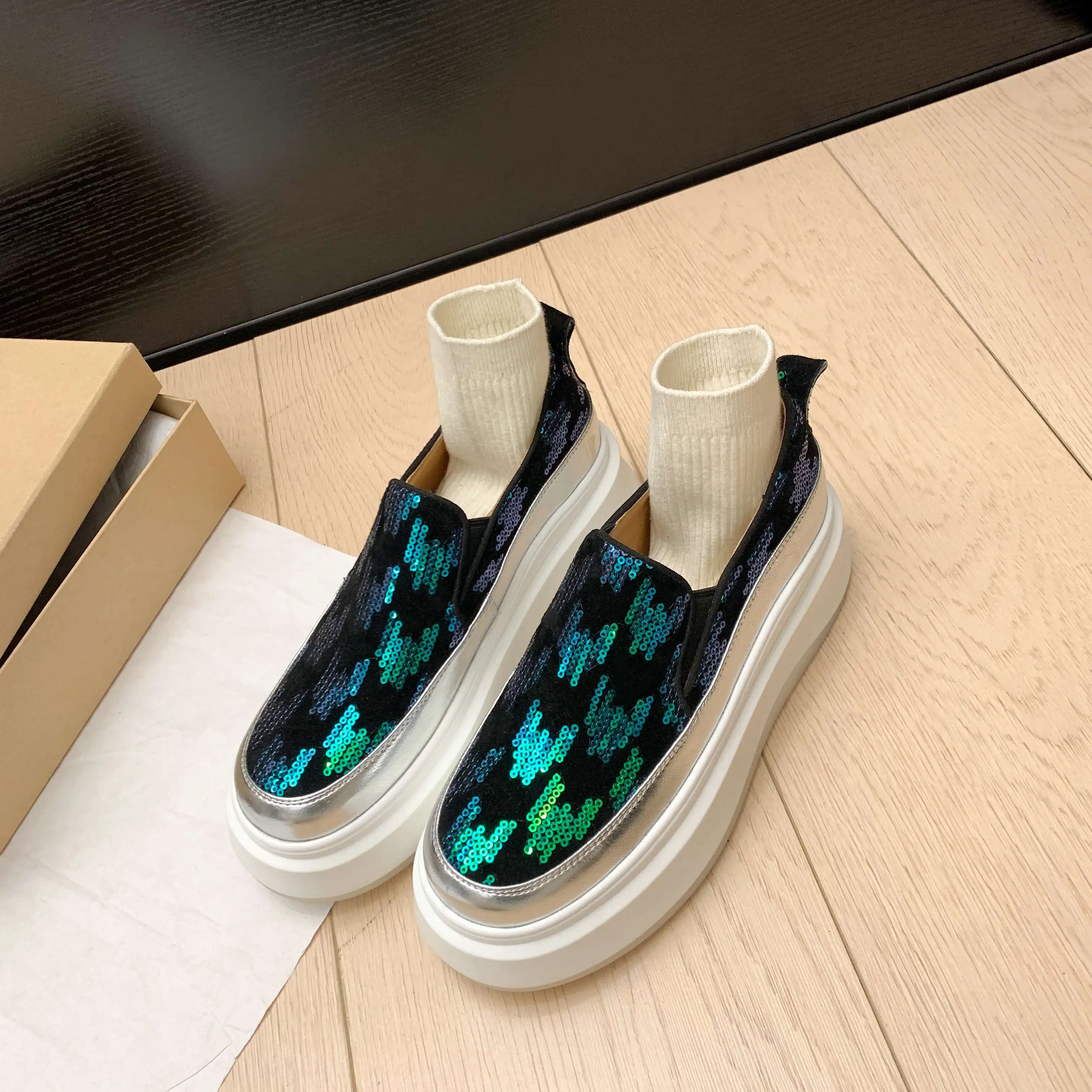 Lanxuryee овечья замша шикарные Высокие каблуки Платформа слипоны повседневные