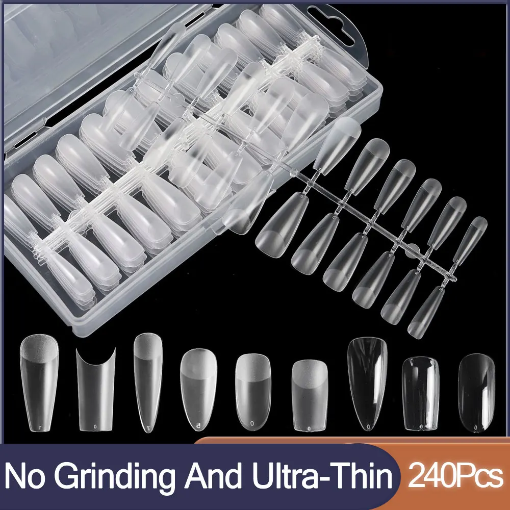 240pcs/box Clear Full Cover Acrylic Extension False Nails Tips T-shaped Water Drop For Nails Quick Building Mold Nail Tool