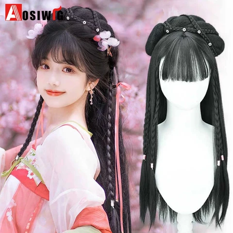 Синтетический парик Aosiwig, длинный прямой, древний стиль