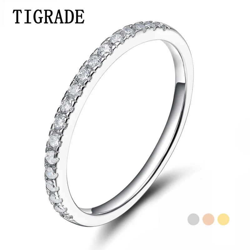 

Tigrade 925 Sterling Silver Rings Women Wedding Band Engagement Cubic Zirconia Female S925 Thin 2mm Ring Rose Gold/Gold Plated