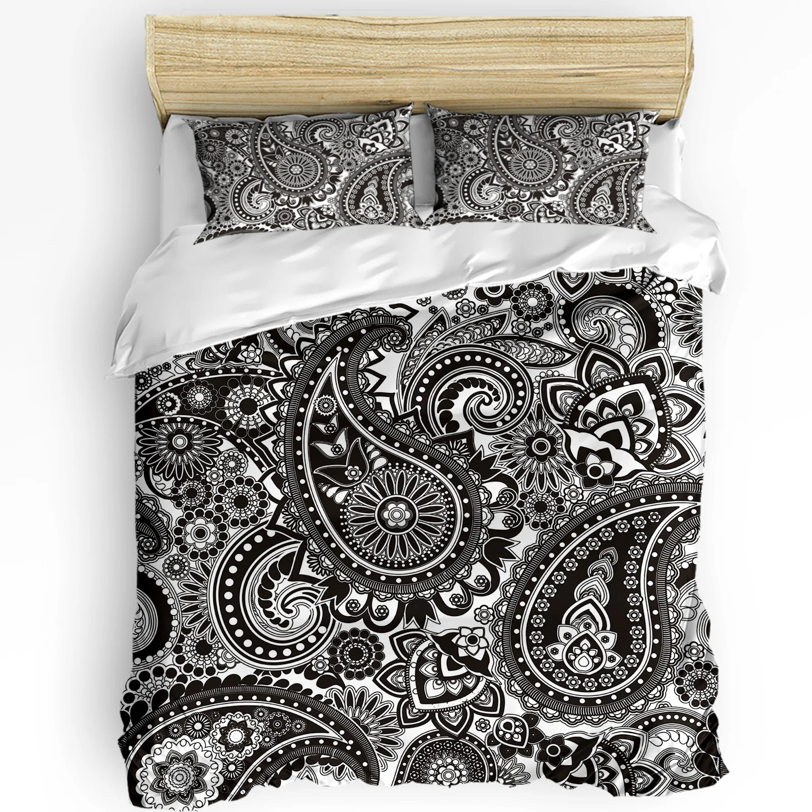 

Черно-белый комплект постельного белья с цветочным рисунком Пейсли, пододеяльник, постельное белье, домашнее кресло, наволочки, спальный комплект постельного белья, без простыни