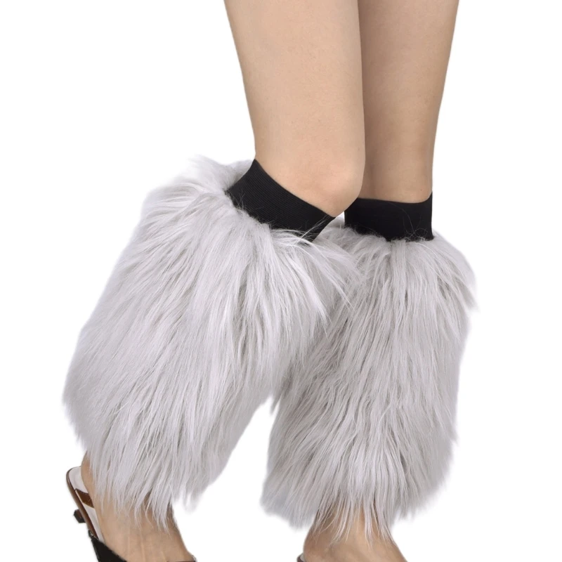 

Женские чехлы из искусственной кожи в стиле Харадзюку, однотонные пушистые плюшевые леггинсы, обувь, манжеты, уличные носки до щиколотки