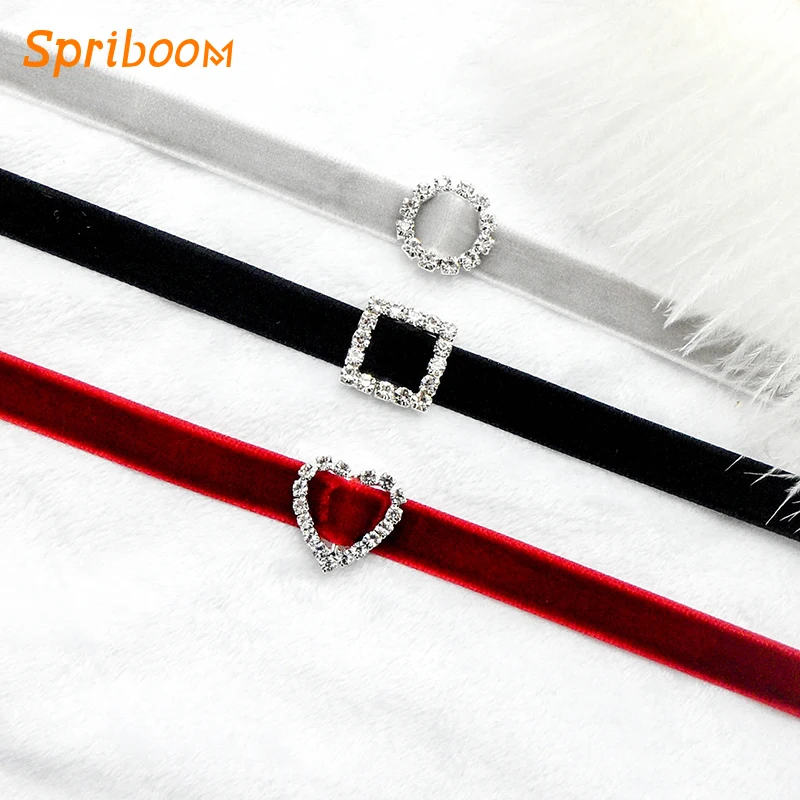 

Ins Hot Sexy Red Choker Necklace Velvet Plush White Heart Collier Female Rhinestone Collar Bow On The Neck Short Chain Necklaces