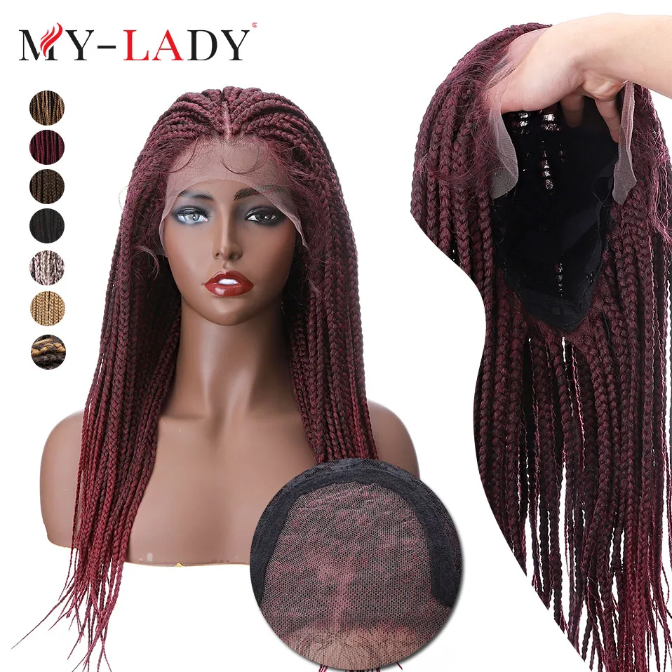 My-Lady Synthetic 25inch Box Braids Cornrow Lace Front Wig Frontal Braid Wig With Baby Hair Brazilian French For Female Afro Wig