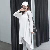 2022 autumn and winter new loose large size solid color long sleeved t shirt womens mid length round neck t shirt skirt