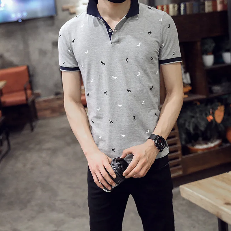 

2291- R-short-sleeved fitting men's t-shirt summer new loose five-point fitting sleeve T-shirt