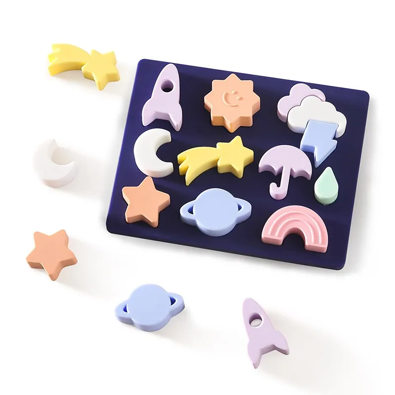 

Cartoon stacking Toys Children Montessori Educational Toy Kids Interactive Board Safe BPA Free Silicone Weather Puzzle Toy Gifts