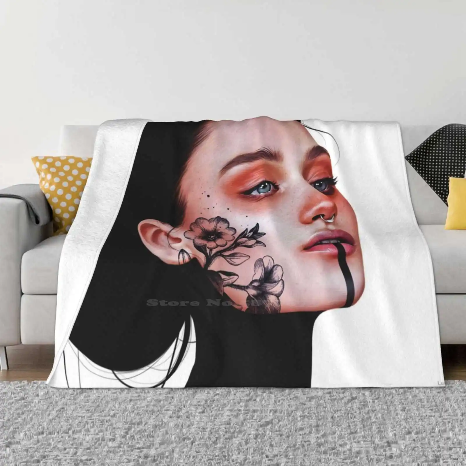 

Nicole Hot Sale Printing High Qiality Warm Flannel Blanket Artist Model Face Urban Lifestyle Fashion Punk Colorful Beauty