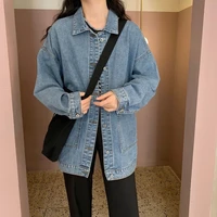 denim jacket top women coat korean style loose mid length spring and autumn all match lapel long sleeved jacket