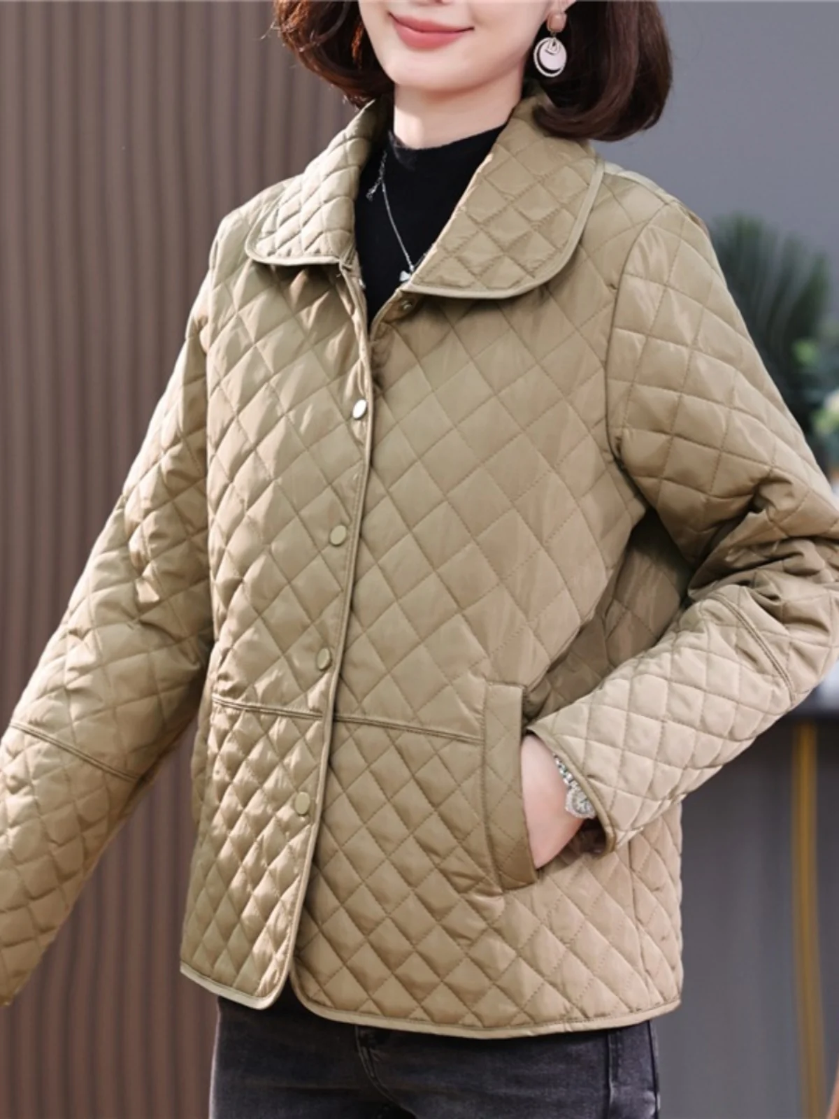 Женское Стеганое пальто Mom Sle зимнее маленькое в клетку с подкладкой из хлопка и