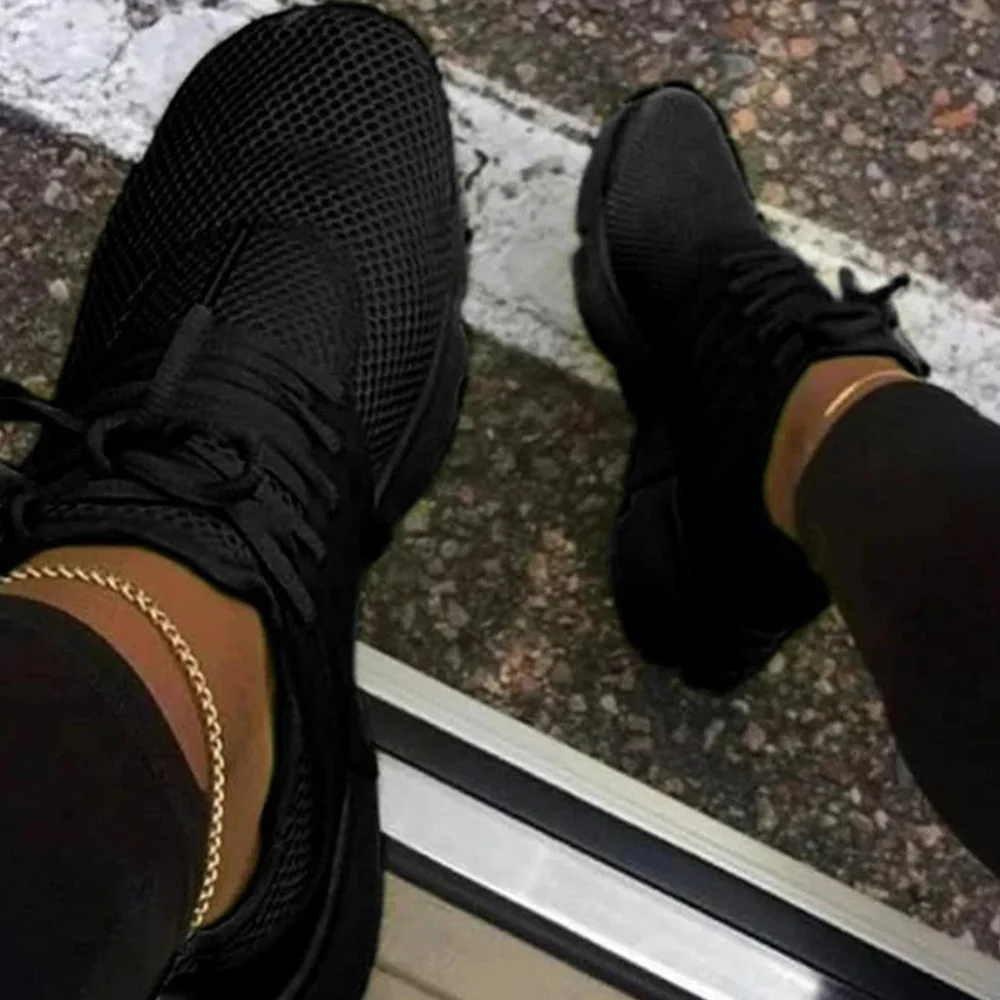

2022 New Breathable Sneakers Women Spring Knitted Fabric Ladies Lace Up Casual Shoes 35-43 Running Walking Sport Flats