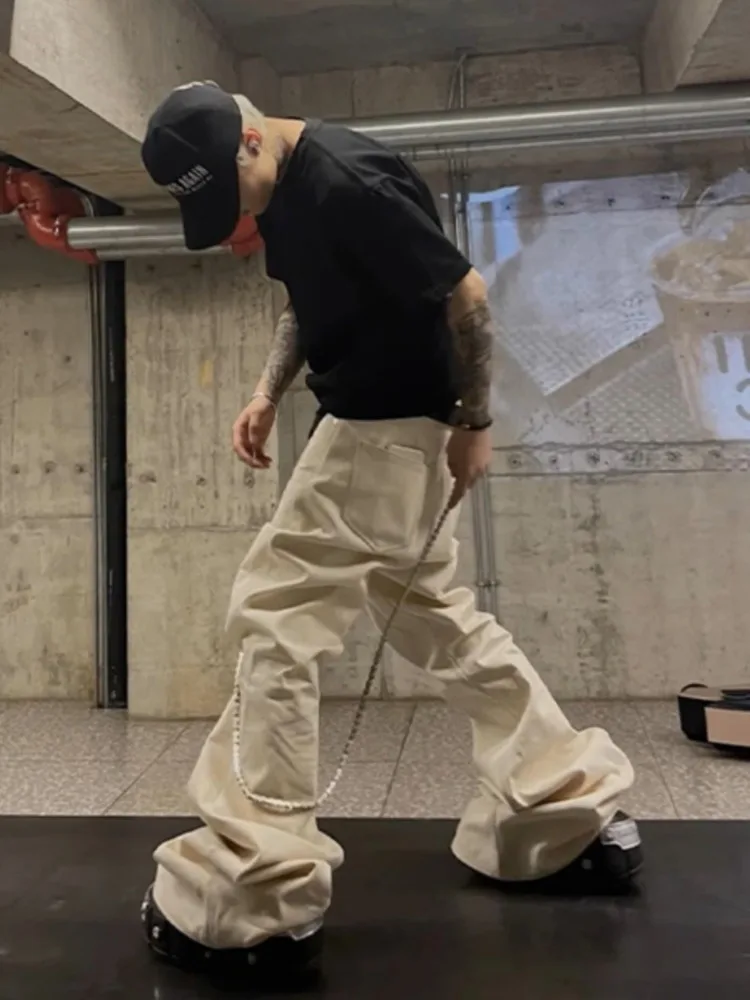 [BOMP] 2024 осенние мужские джинсы в стиле RO нишевые темные высокоэластичные бежевые