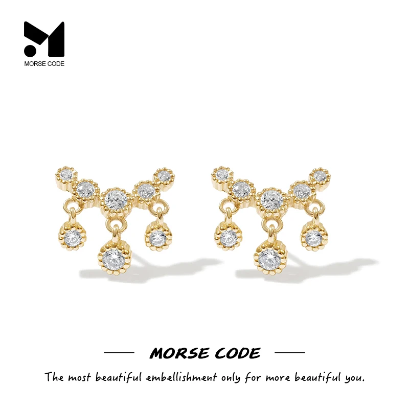 

MC 925 Sterling Silver Diamond Tassel Stud Earrings For Women Wedding Piercing Earring 18K Gold Plated Jewelry Brincos Aretes