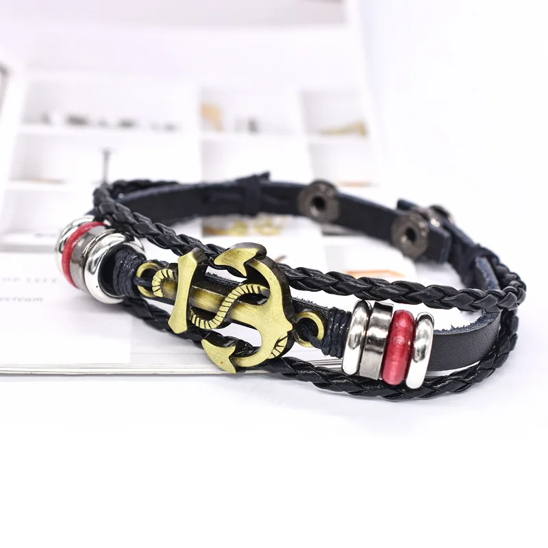 

New Punk Vintage Boat Anchor Leather Bracelet Woven Leather Bracelet Accessories Bracelet Accessories