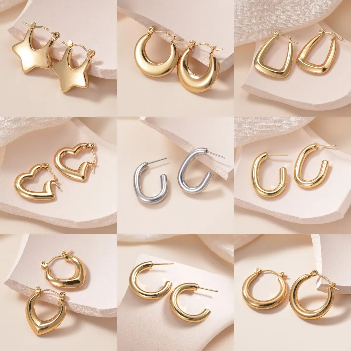 

Stainless Steel Hoop Earrings Square Round Heart Unisex Punk Rock Ear Circles Hiphop Gifts Huggie Fashion Jewelry Wholesale