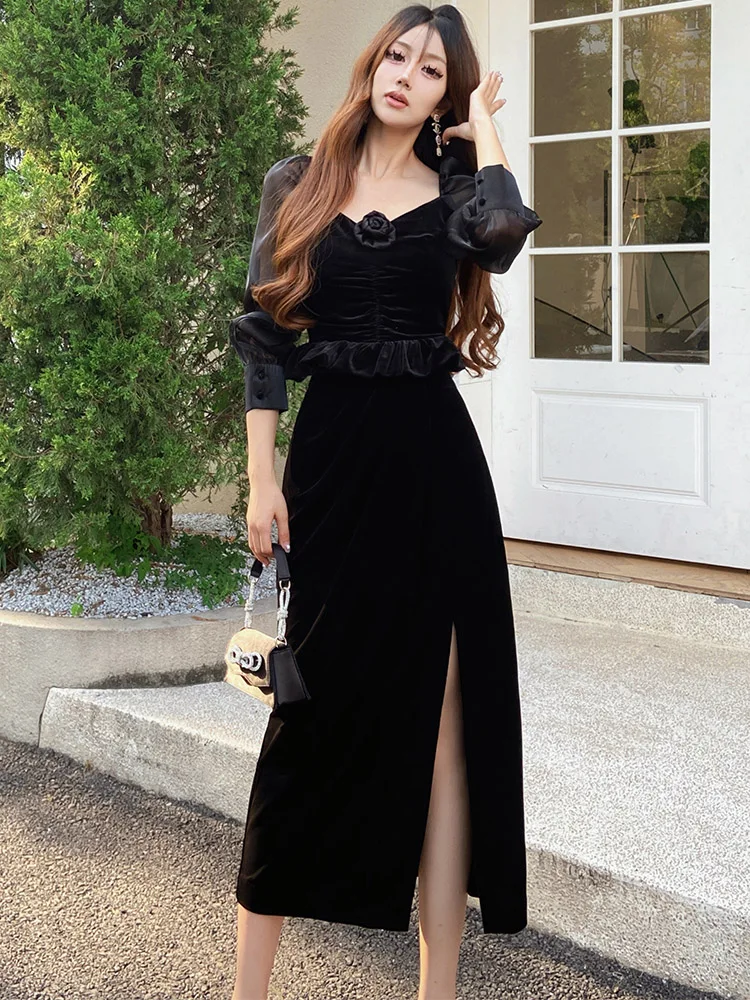 Dabuwawa бархатная рубашка для женщин 2023 Новая коллекция Лоскутная Сетка с длинным