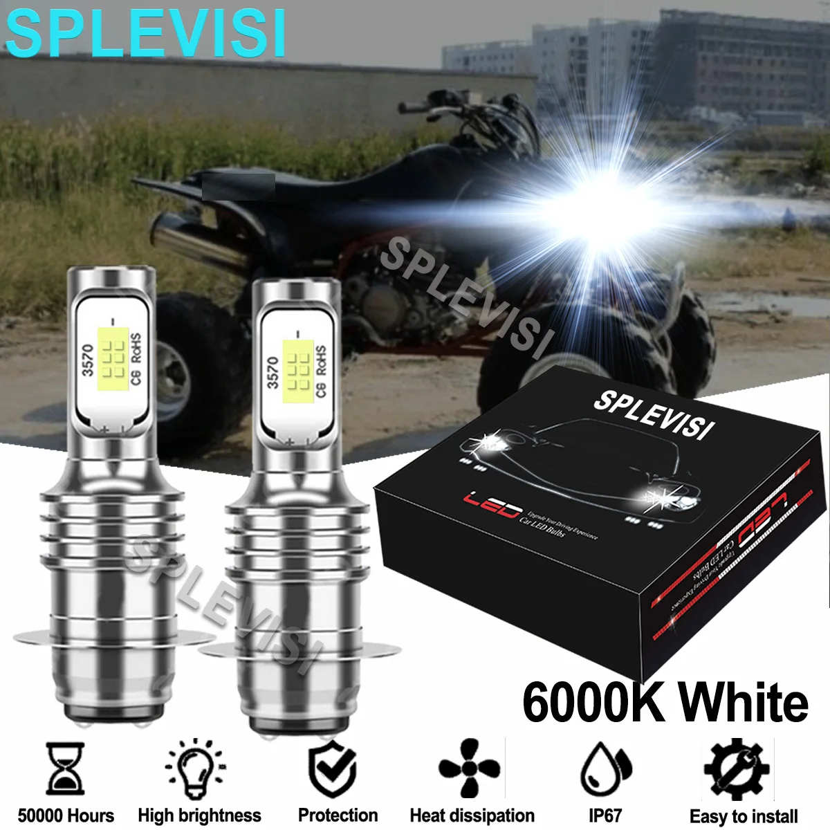 

2PCS 6000K Bright White 35W LED Headlight Bulbs Kit For Honda TRX 250 300 400 450 700 motorcycle headlight