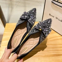 fairy pearl crystal bow knot ballerina women shoes shallow sneakers woman flats ins glitter soft bottom moccasins big size 40 43