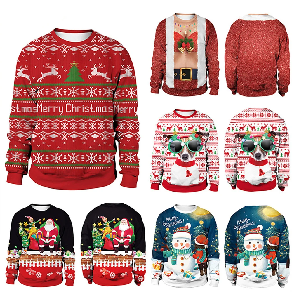 

Christmas Long Sleeve Pullover Women Round Neck Hoodies Tops Fashion Casual Autumn Winter Sweatshirt New Year Female Tops