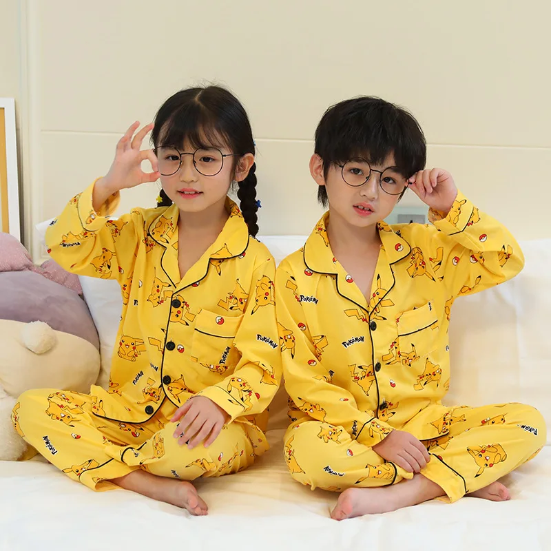 Pikachu Pokemon Long-sleeved Pajamas Sets Kids Sleepwear Pyjamas Toddler Clothing Sets Boys Girls Sleepwear Nightwear Homewear