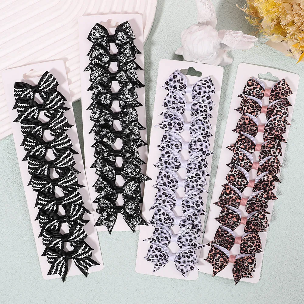 

10 шт./компл. 2,5 ''леопардовая полосатая ткань с принтом для детей девочек Классическая шпилька с шестью ушками-бант головные уборы аксессуары...