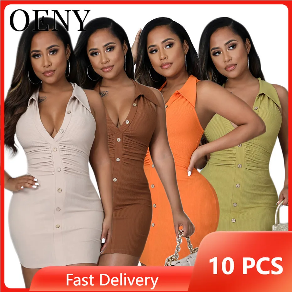 

Summer Leisure Time Sleeveless Strapless Lapel Button Fold Close Fitting Hip Wrap Mini Dress Wholesale Items Bulk Lots O9134