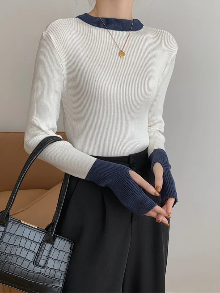 

Топ женский трикотажный однотонный с круглым вырезом и длинным рукавом