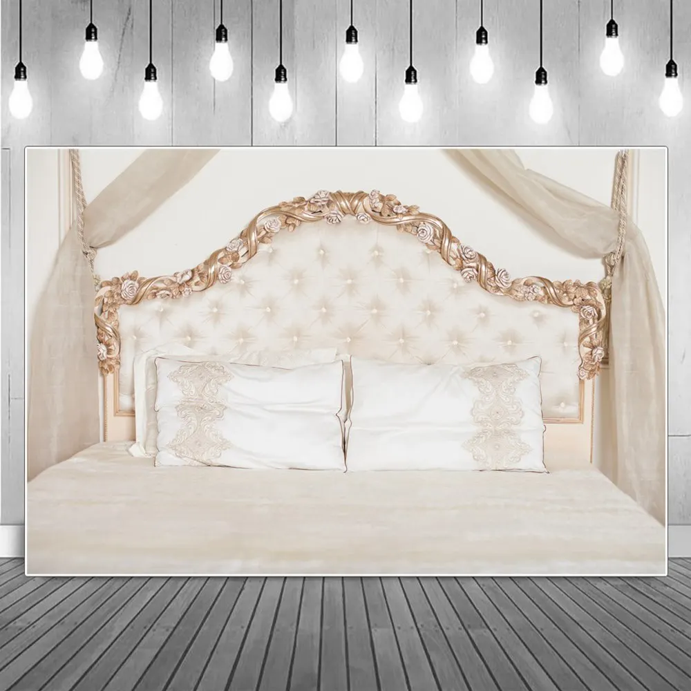 

Headboard Photography Backdrop Birthday Decoration Custom Kids Golden Viny Flowers Frame Bedroom Curtain Studio Photo Background