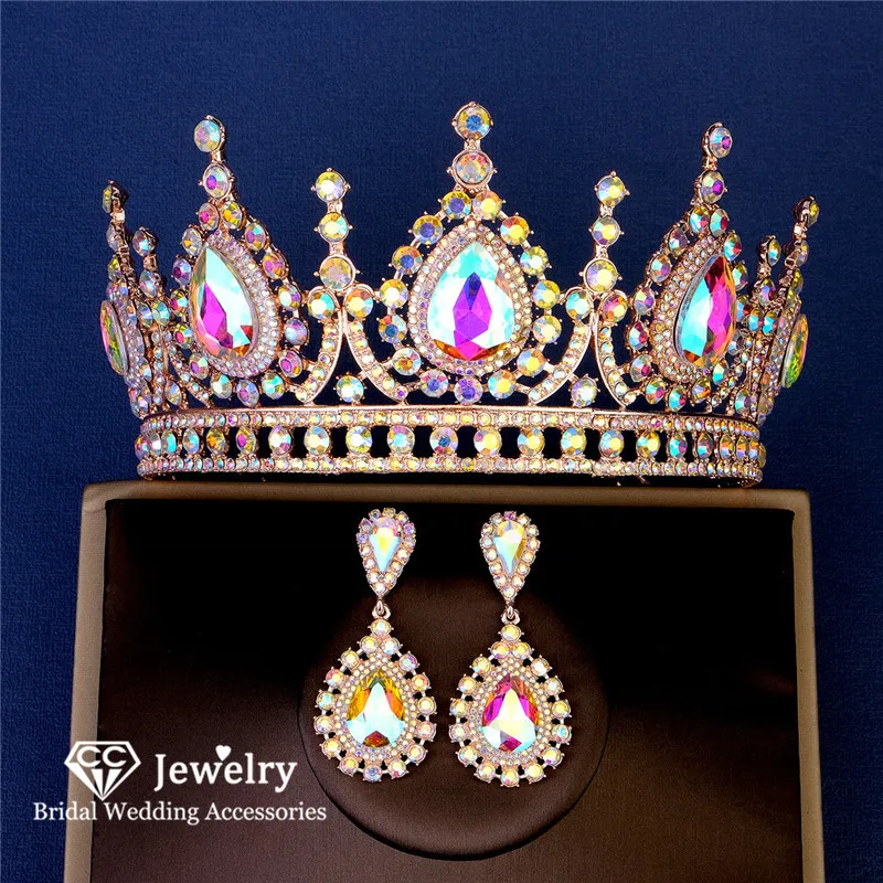 

CC Crowns for Wedding Women Hair Accessories Bridal Headpiece Engagement Hairwear Water Drop Shape Diadem With Earrings hx666