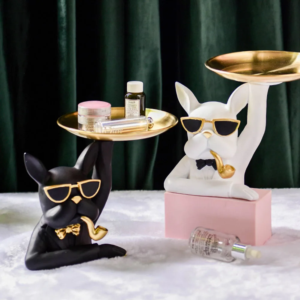 

Cool Bulldog Figurines Resin Animal Sculpture Ornaments Storage Box Moden Multifunction Statue For Home Decoration Living Room