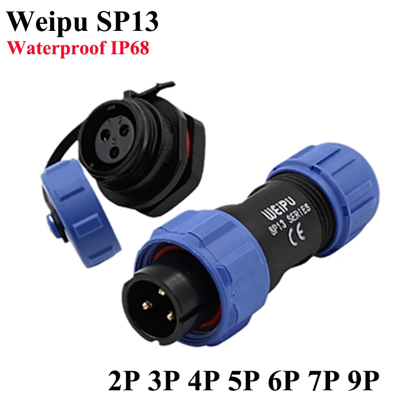 Weipu SP13 Plastic Waterproof IP68 Circular Power Plug Socket Wire Joint Connector 2 3 4 5 7 9Pin for Solar Audio Visual System