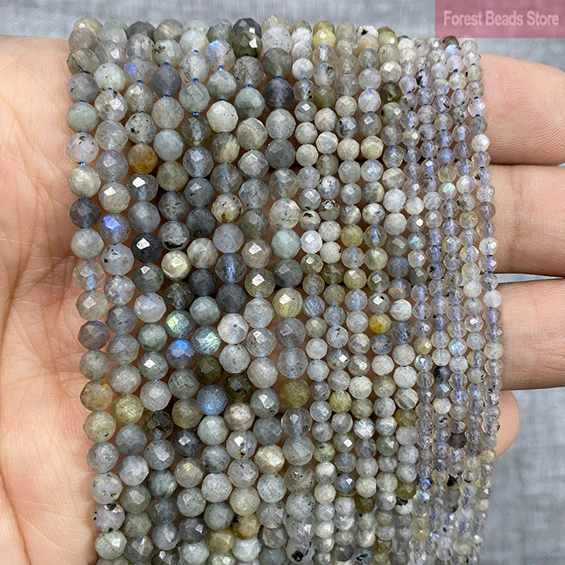 

Faceted Gray Labradorite Round Loose Beads DIY Accessories Bracelet Earrings for Handmade Jewelry Making 2/3/4mm 15'' Strand