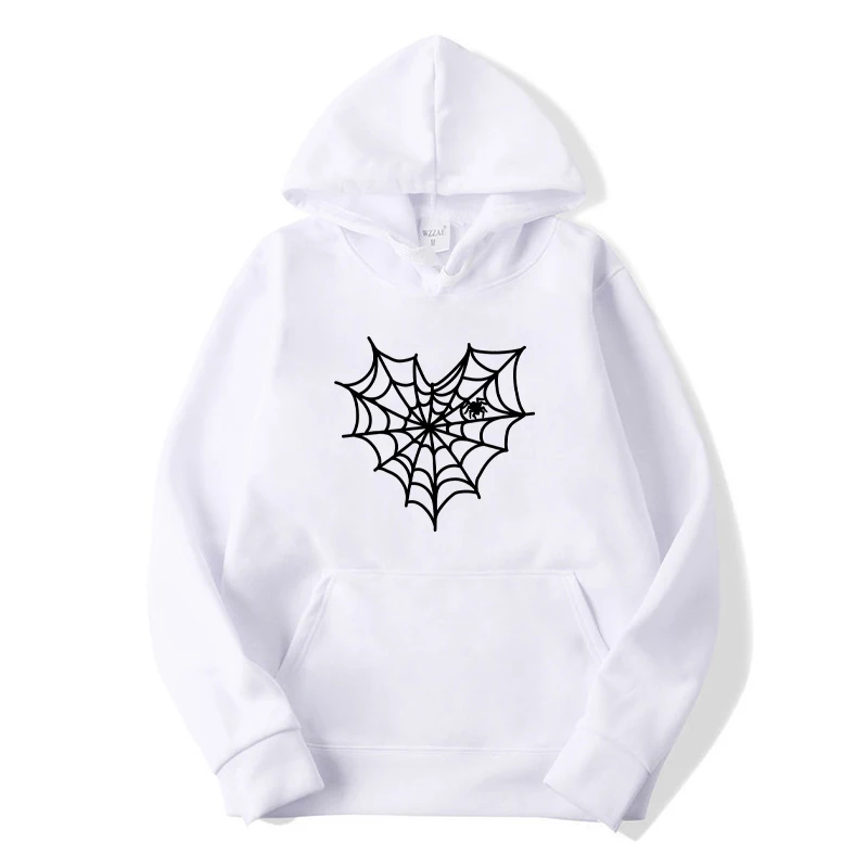 

Spring Autumn Men's Pullovers Hooded Lady Hooded Women Loose Sweatshirts Fleece Spider Web Pattern Unisex Hoodies y2k Clothing