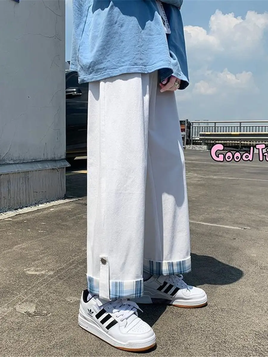 

Брюки-карго женские в клетку, модные Хлопковые Штаны в японском стиле Харадзюку, модные мешковатые штаны в стиле хип-хоп для мальчиков и девочек, белые, на осень