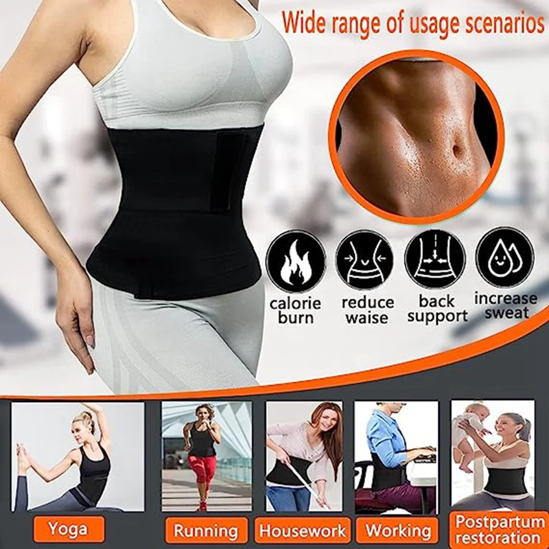 Black Waist Trainer For Women Lower Belly Fat,Upgraded Waist Wrap,Sweat Band Waist Trainer For Women Plus Size,Non-Slip