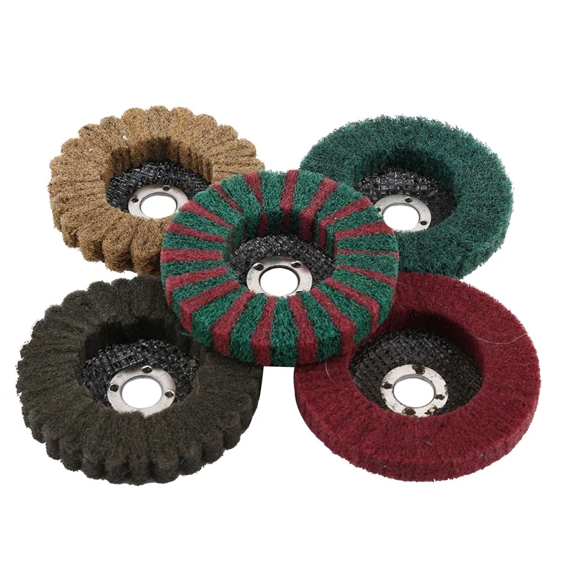 

5Pcs 4Inch X 5/8Inch Nylon Fiber Buffing Wheel Kit Scouring Pad Flap Polishing Disc