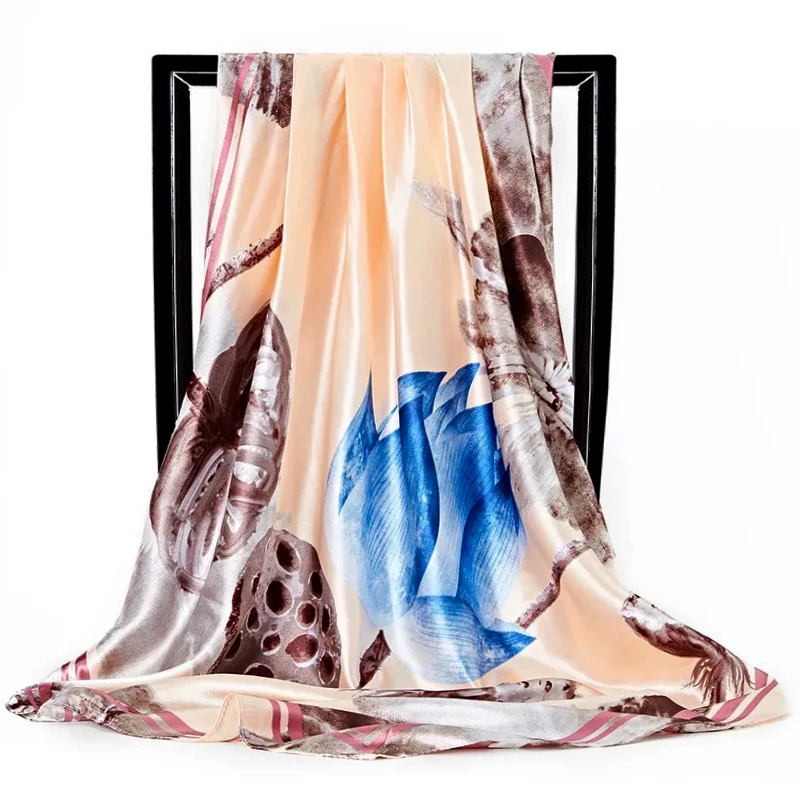 

Популярные квадратные шали с принтом, модные солнцезащитные банданы с цветами, всесезонные шелковые шарфы 90x90 см, новый платок в европейском и американском стиле