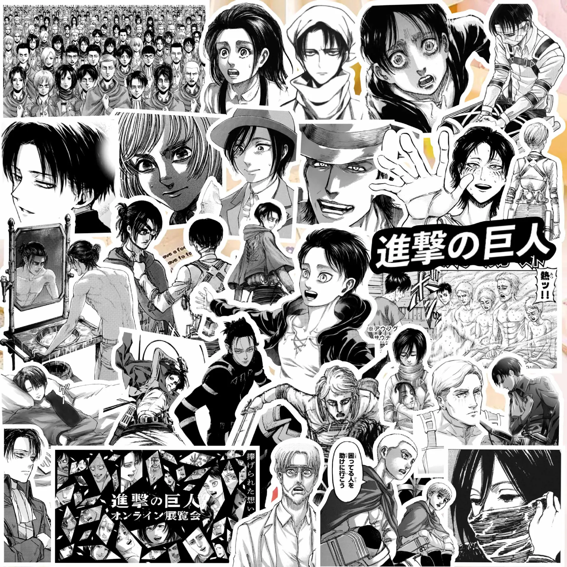 

70pcs Attack on Titan Sticker Levi Eren Jaeger Black White Graffiti for Laptop Guitar Skateboard Luggage Waterproof Decal Toys