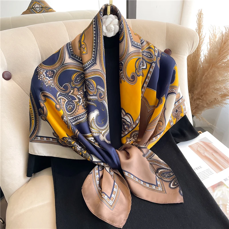 

Саржевый платок с принтом для женщин, Модный Шелковый квадратный шарф, платок хиджаб, женский платок для волос, повязка на голову