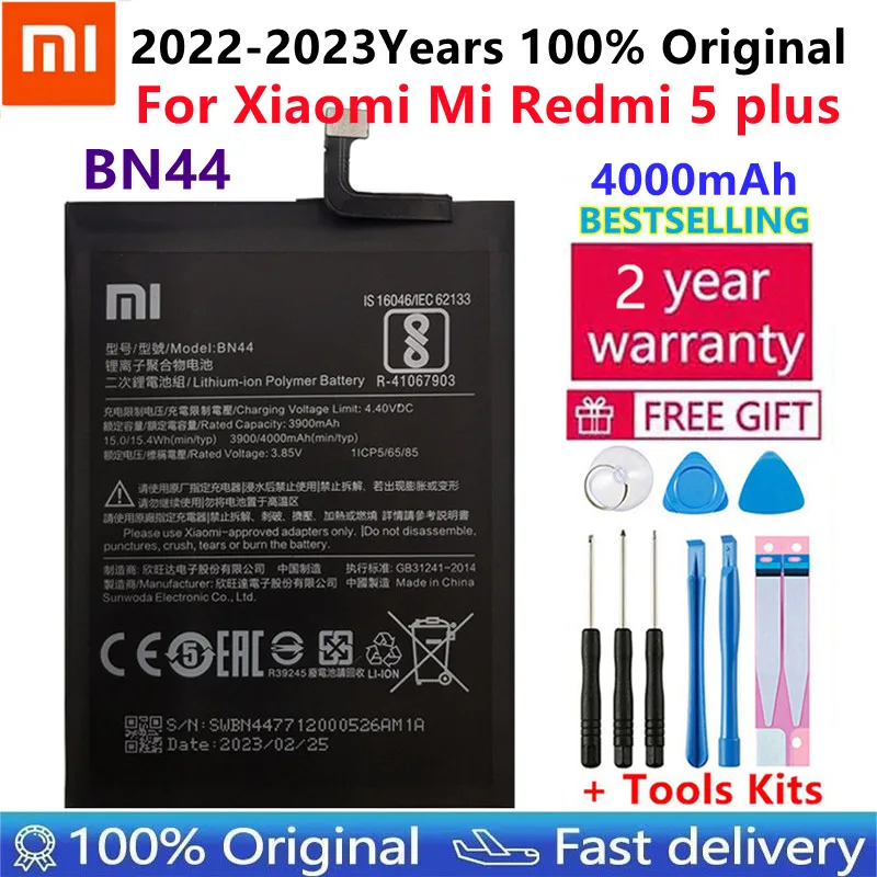 

Original BN44 Mobile Phone Battery For Xiaomi Redmi 5 Plus Real Capacity 4000mAh Replacement Li-ion Battery + Tools +Stickers