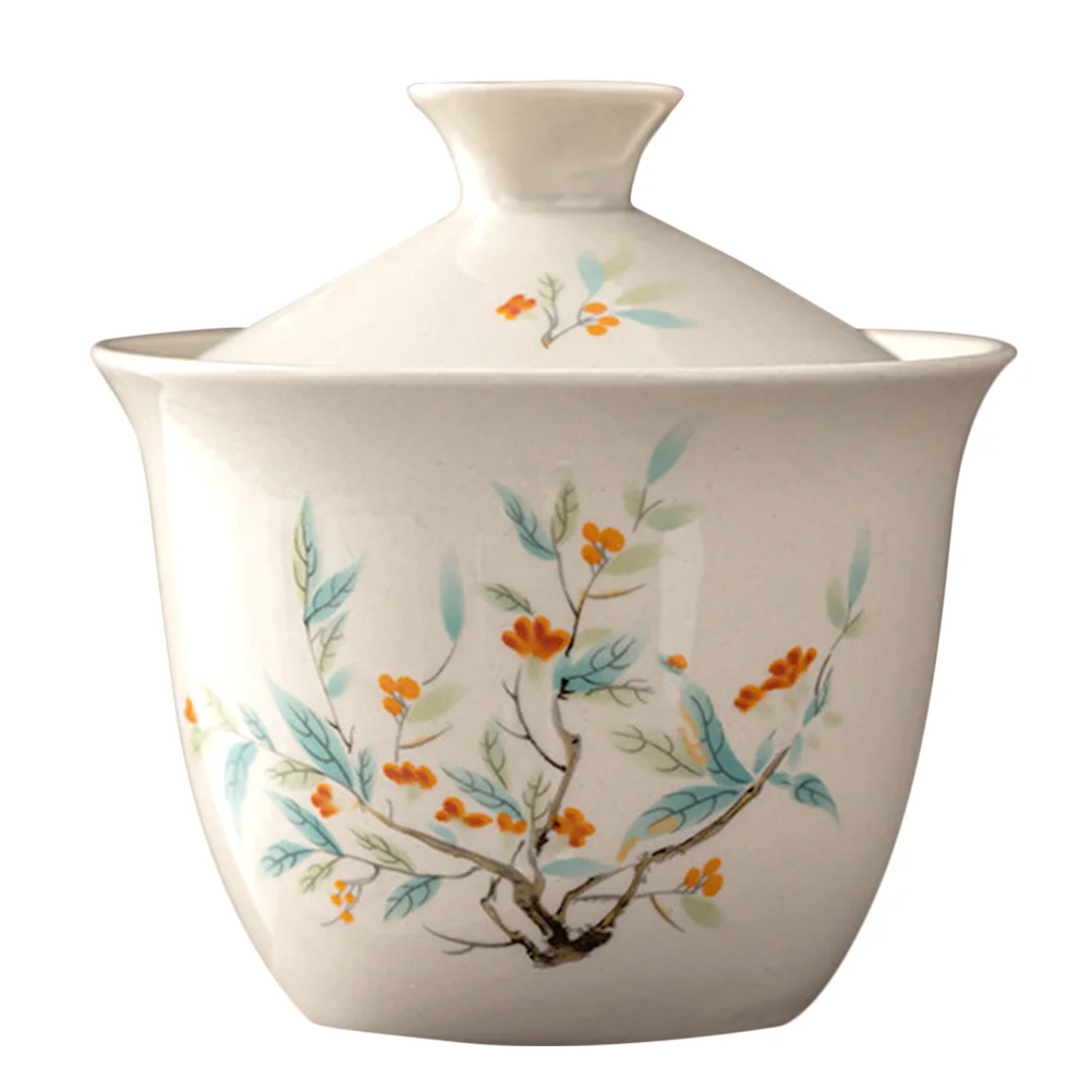 

Fu Teacups with Lid Chinese Traditional Gaiwan Sancai Cover Tea Bowl Porcelain Loose tea Blooming Cup Set for Office Home 220ml