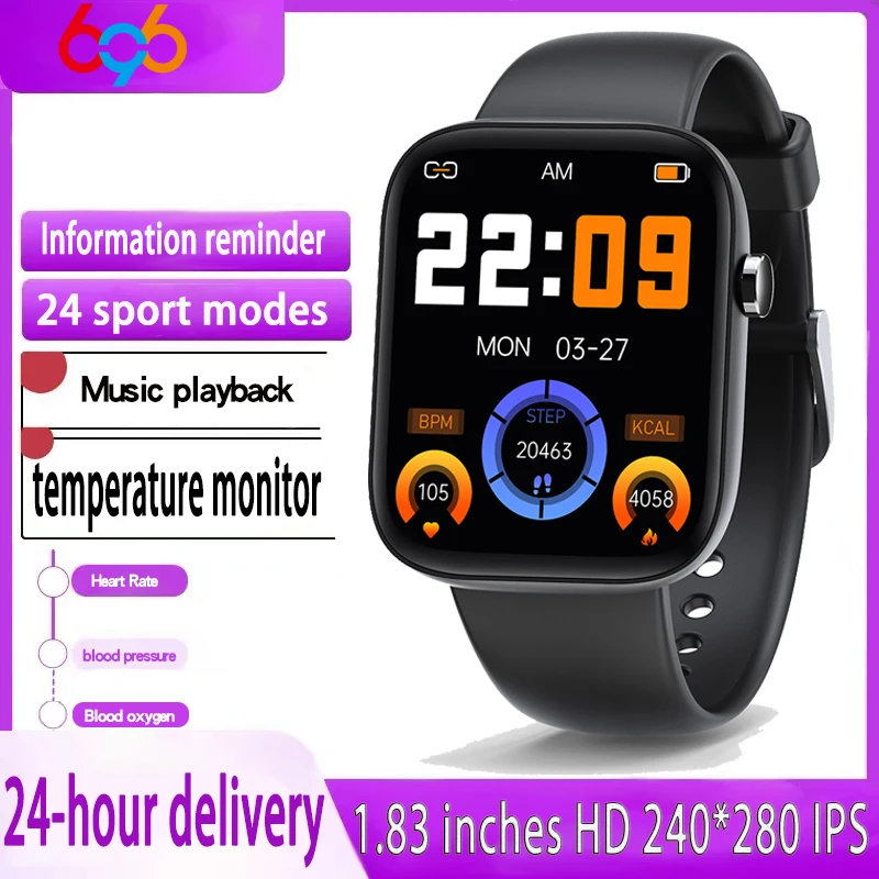 

Умные часы для мужчин и женщин, спортивные Смарт-часы с функцией измерения кислорода в крови, пульса, температуры тела, погоды, воспроизведения музыки, для IOS и Android, 2023