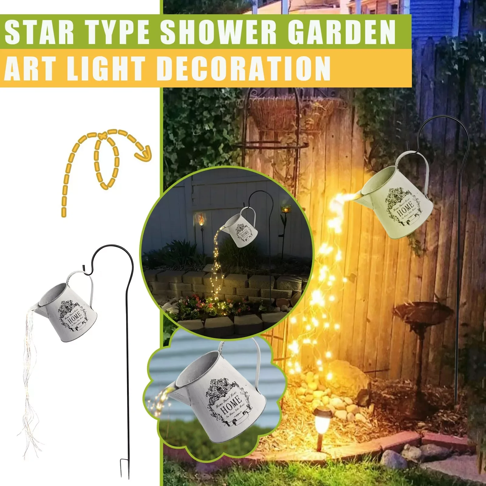 

NEW IN LED Gardening Decor Lantern Watering Can Star Shower Art Lights String Sprinkler With Planter Lawn Lamps Landscape Path Y