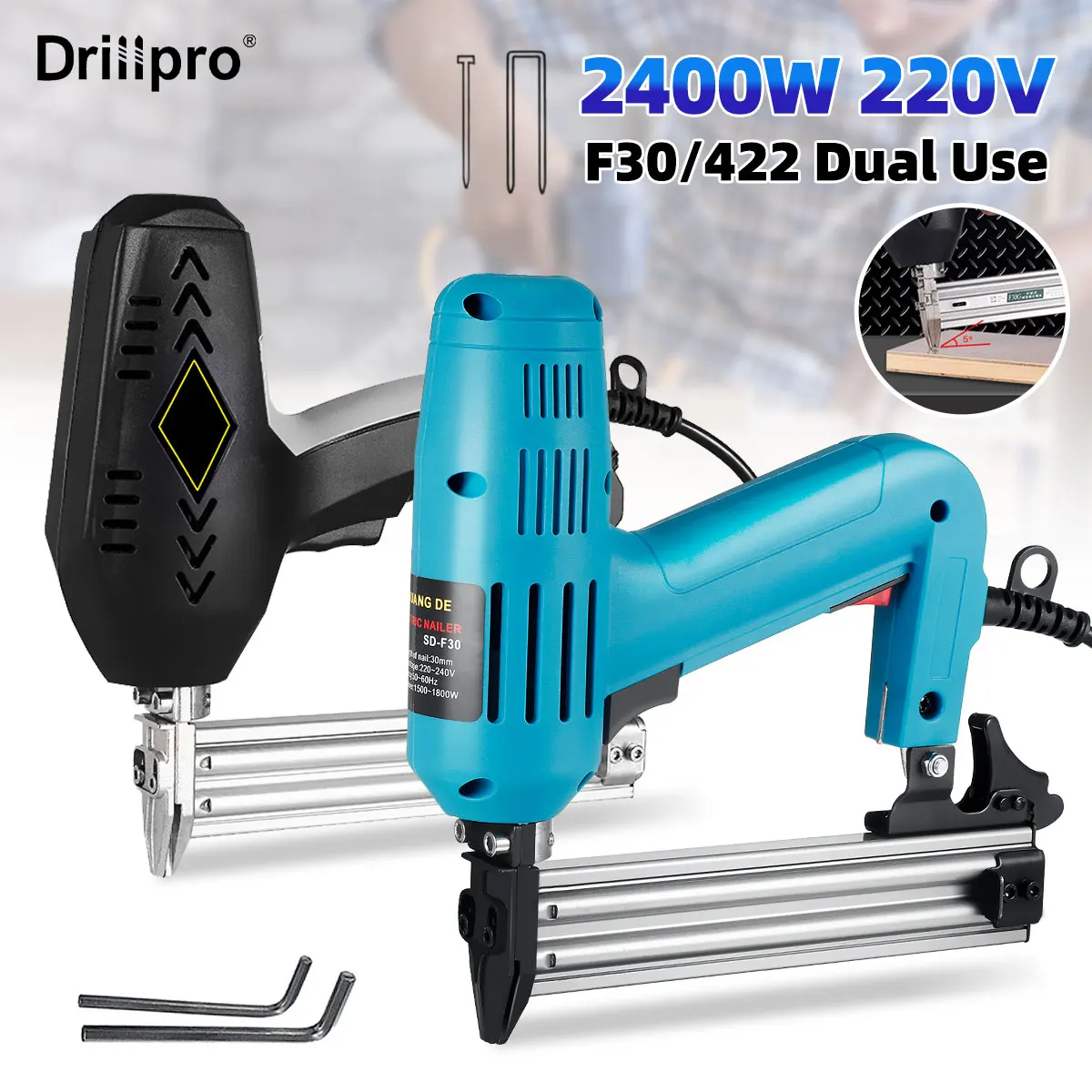 

2400W 220V Dual Use Electric Nailer Stapler Staple Gun Adjustable F30 Electric Nail Gun Framing Tacker Woodworking Power Tool