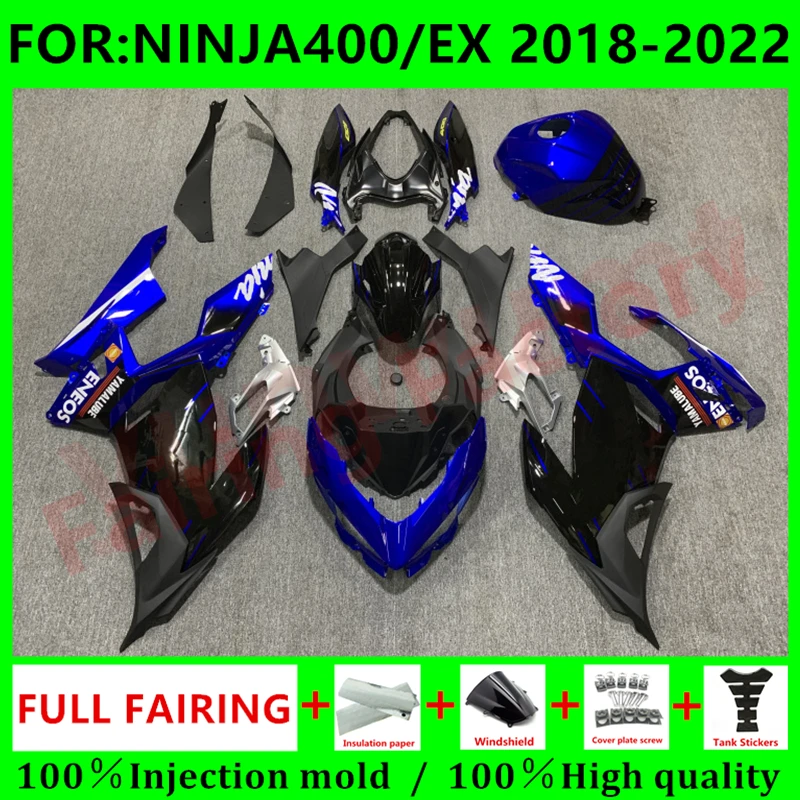 

Полный комплект обтекателей для мотоцикла, подходит для Ninja400, EX400, EX, Ninja 400, 2018, 2019, 2020, 2021, 2022, 2023, обтекатель кузова, синий, черный