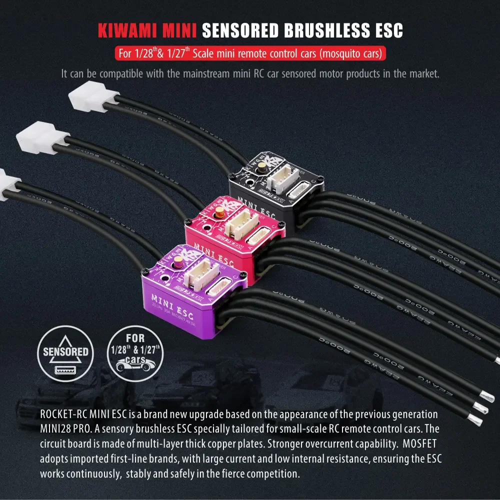 Фото Бесщеточный регулятор скорости UniFlyROCKET-RC KIWAMI MINI 30A ESC 2S LIPO для моделей мини-машинок RC Mosquito 1/27 1/28, аксессуар для модернизации №3
