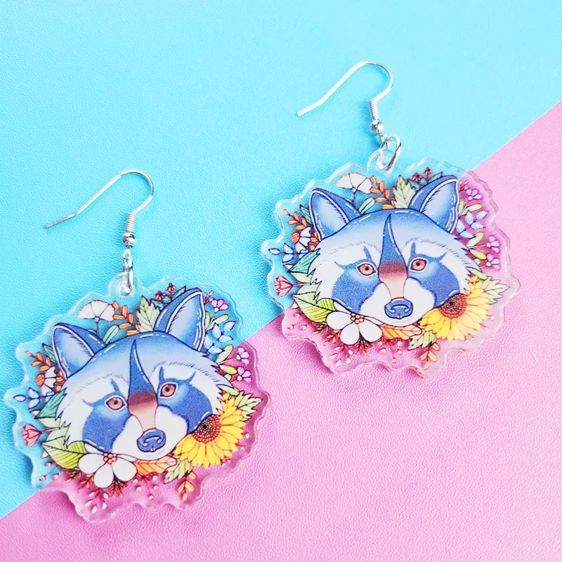 

Novel Cute Flower Fox Acrylic Earrings Creative Stay Weird Jewelry Personalized Charm Suitable for Women's Birthday Gifts