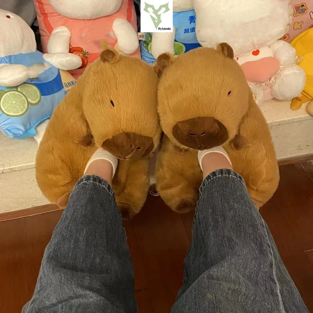 Плюшевые шлепанцы capyбара женские милые Мультяшные мягкие плюшевые с животными