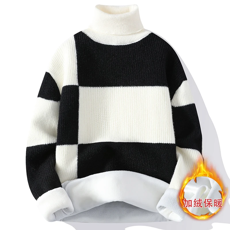 

New winter high-quality sweaters for men,thickened warm mink fleece bottoms, handsome students' half high collar knitwear M-4XL
